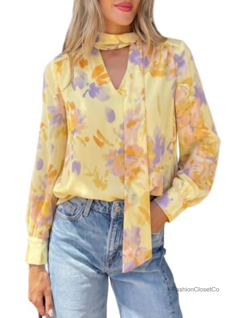Chiffon Boho Blouse Deep VNeck Lantern Sleeve Work Top